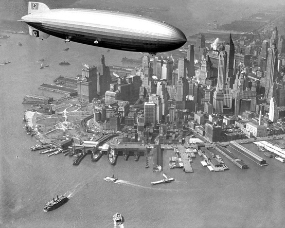Photo:  German passenger airship LZ 129 Hindenburg abovce Manhattan in 1936